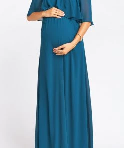 Show Me Your Mumu Hacienda Maxi Dress ~ Deep Jade Chiffon Maternity