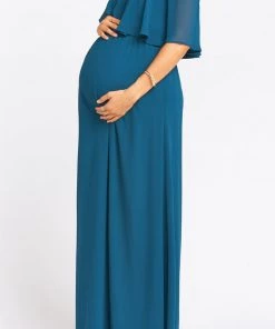 Show Me Your Mumu Hacienda Maxi Dress ~ Deep Jade Chiffon Maternity
