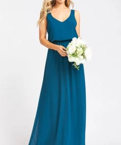 Show Me Your Mumu Bridesmaids Dresses Kendall Maxi Dress ~ Deep Jade Chiffon