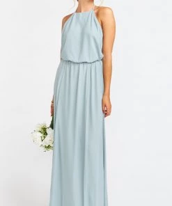 Show Me Your Mumu Bridesmaids Dresses Heather Halter Dress With Long Lining ~ Silver Sage Crisp
