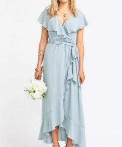 Show Me Your Mumu Maternity Jess Ruffle Midi Dress ~ Silver Sage Crisp