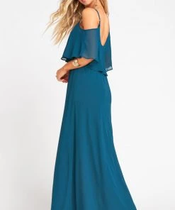 Show Me Your Mumu Bridesmaids Dresses Caitlin Ruffle Maxi Dress ~ Deep Jade Chiffon