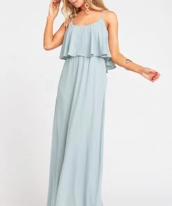 Show Me Your Mumu Caitlin Ruffle Maxi Dress ~ Silver Sage Crisp