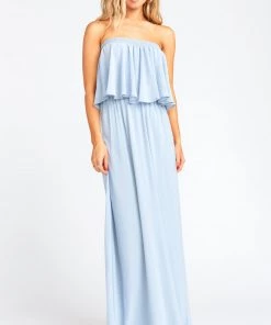 Show Me Your Mumu Hacienda Maxi Dress ~ Steel Blue Chiffon
