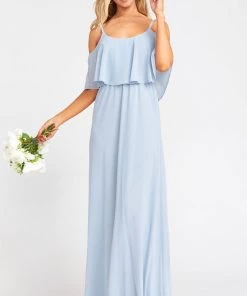 Show Me Your Mumu Caitlin Ruffle Maxi Dress ~ Steel Blue Chiffon