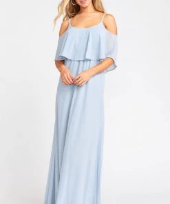 Show Me Your Mumu Caitlin Ruffle Maxi Dress ~ Steel Blue Chiffon