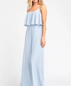 Show Me Your Mumu Caitlin Ruffle Maxi Dress ~ Steel Blue Chiffon