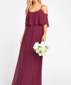 Show Me Your Mumu Caitlin Ruffle Maxi Dress ~ Merlot Chiffon