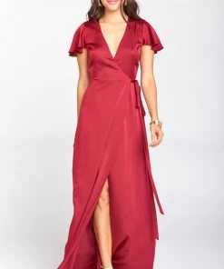 Show Me Your Mumu Noelle Wrap Dress ~ Ruby Luxe Satin Bridesmaids Dresses