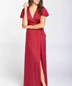 Show Me Your Mumu Noelle Wrap Dress ~ Ruby Luxe Satin Bridesmaids Dresses