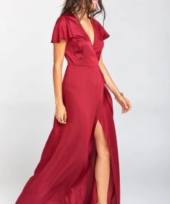Show Me Your Mumu Noelle Wrap Dress ~ Ruby Luxe Satin Bridesmaids Dresses