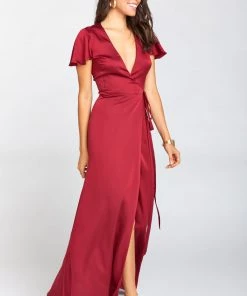 Show Me Your Mumu Noelle Wrap Dress ~ Ruby Luxe Satin Bridesmaids Dresses