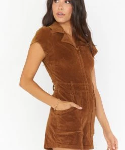 Show Me Your Mumu New Mu Outlaw Romper ~ Saddle Brown Corduroy
